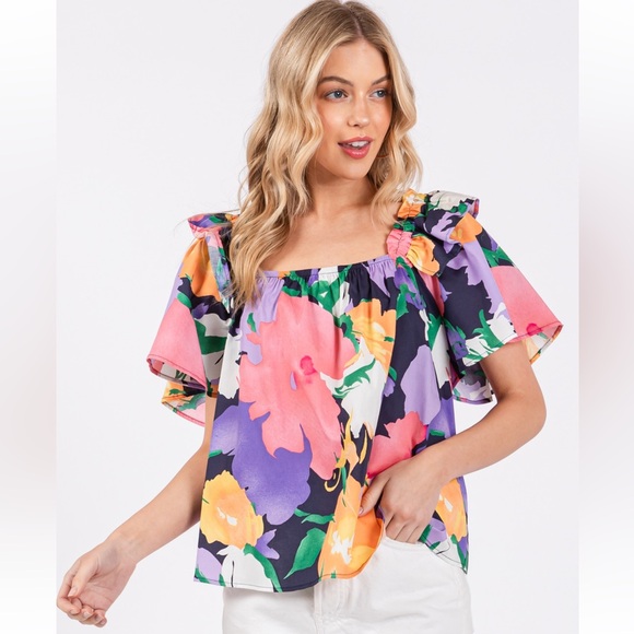 14 Boho Floral Print Ruffle Detail Top - Picture 5 of 7